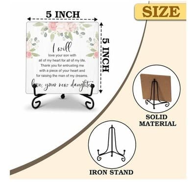 Marriage Blessing Wood Plaque – “I Will Love Your Son” – 5x5 Decor w Iron Stand - Thumbnail 2
