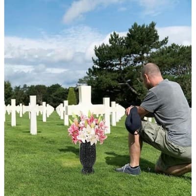 Set of 2 Black Granite Style Plastic Cemetery Vases with Metal Ground Spikes for - Thumbnail 7