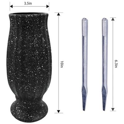 Set of 2 Black Granite Style Plastic Cemetery Vases with Metal Ground Spikes for - Thumbnail 3