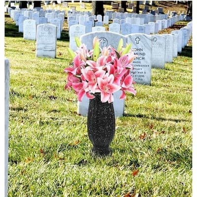 Set of 2 Black Granite Style Plastic Cemetery Vases with Metal Ground Spikes for - Thumbnail 6