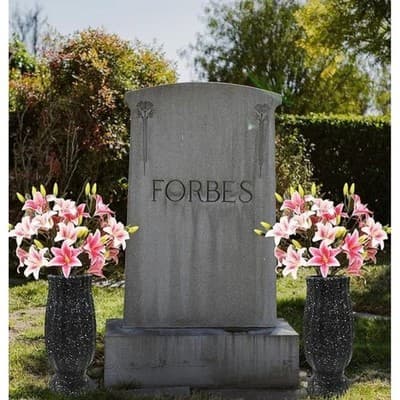 Set of 2 Black Granite Style Plastic Cemetery Vases with Metal Ground Spikes for - Thumbnail 2