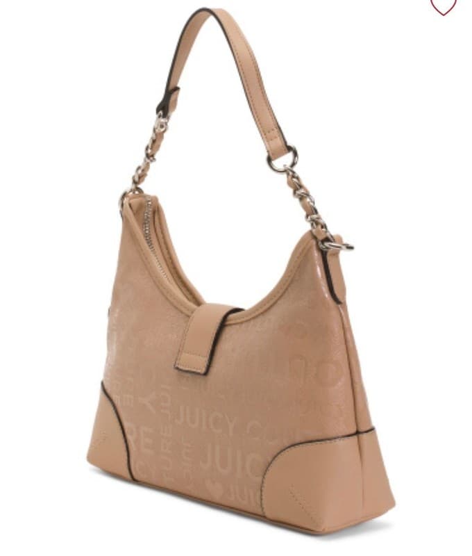 Juicy Couture Pecan Tan Monogram Faux Leather Shoulder Bag with Heart Charm - Thumbnail 3