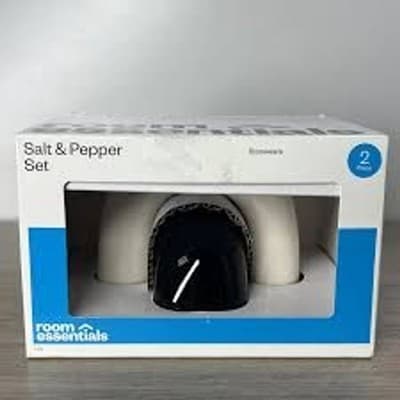 Room Essentials Ceramic Salt & Pepper Set, Black and White