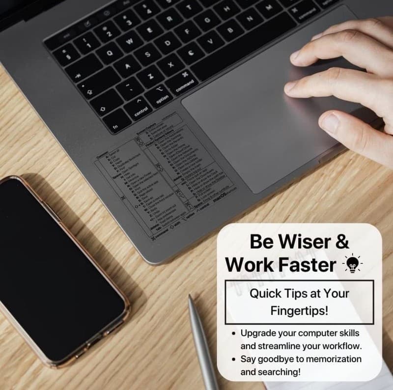 Afterplug Mac OS Keyboard Shortcuts Vinyl Reference Sticker for MacBook Pro & Ai - Thumbnail 5