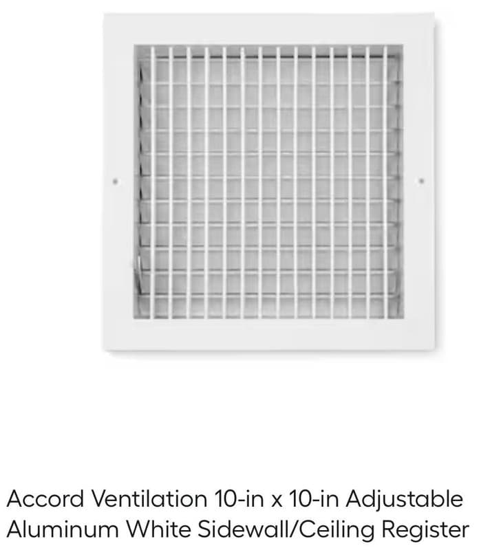 UTALIND 10-in x 10-in Adjustable Aluminum White Sidewall/Ceiling Register L-VH 1