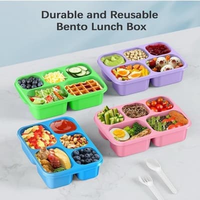 KHOXU Bento Lunch Box – 4 Pack (5-Compartment Containers) - Thumbnail 5