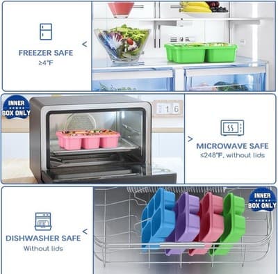 KHOXU Bento Lunch Box – 4 Pack (5-Compartment Containers) - Thumbnail 6