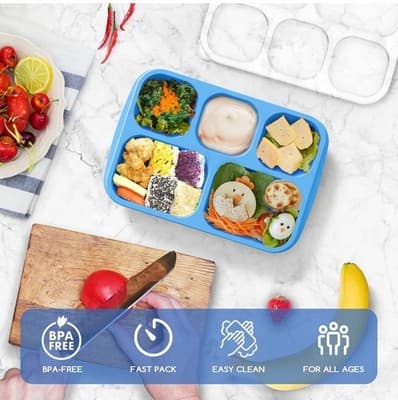 KHOXU Bento Lunch Box – 4 Pack (5-Compartment Containers) - Thumbnail 2