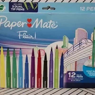 Paper Mate Flair Felt Tip Pens 12-Pack (9 Medium Point + 3 Dual Brush Pens) - Thumbnail 3