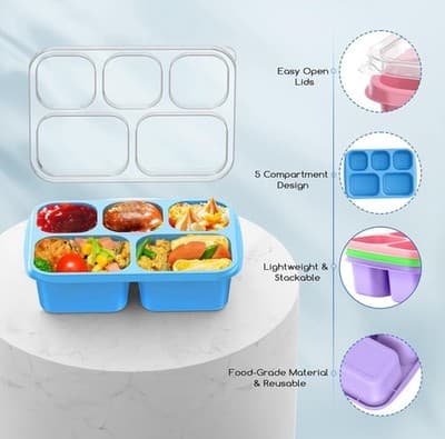 KHOXU Bento Lunch Box – 4 Pack (5-Compartment Containers) - Thumbnail 4
