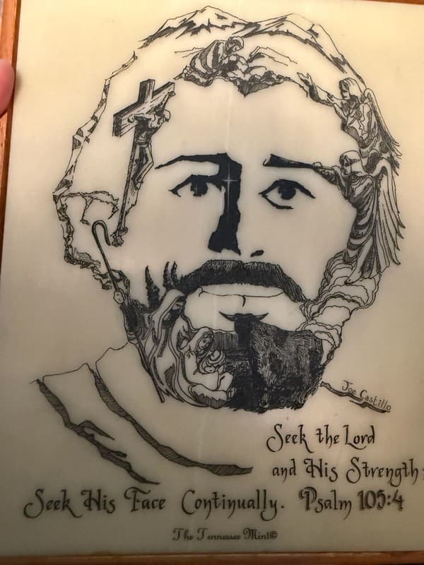 Vintage Joe Castillo 'The Face of Christ' Etched Marble Plaque Psalm 105:4 - Thumbnail 6