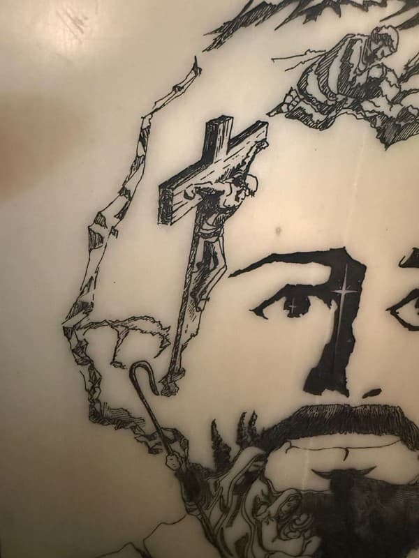 Vintage Joe Castillo 'The Face of Christ' Etched Marble Plaque Psalm 105:4 - Thumbnail 3