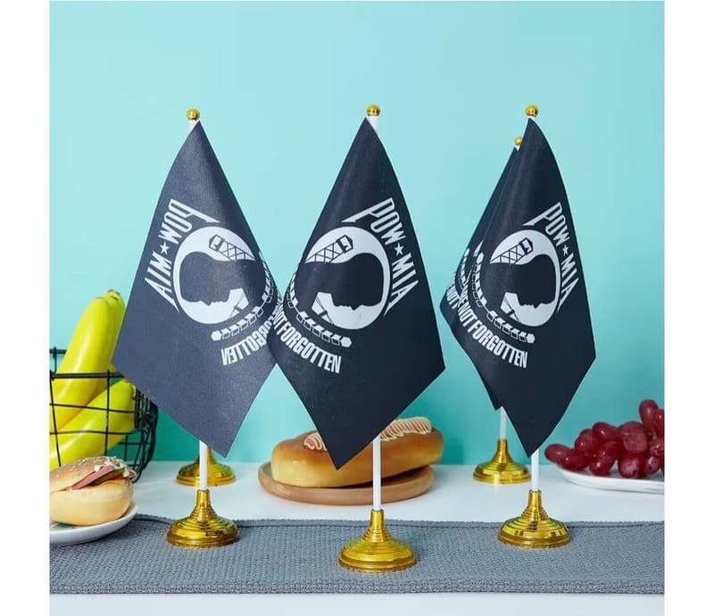 WXTWK 10 Pack POW MIA Desktop Table Flags with Golden Bases, 5.5 x 8.2 Inch Mini - Thumbnail 2