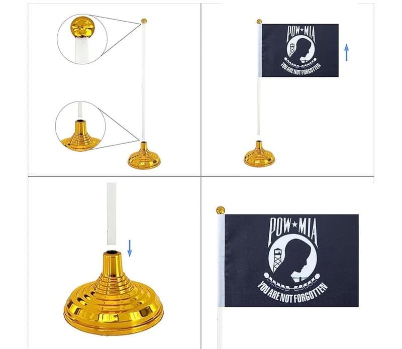WXTWK 10 Pack POW MIA Desktop Table Flags with Golden Bases, 5.5 x 8.2 Inch Mini - Thumbnail 5