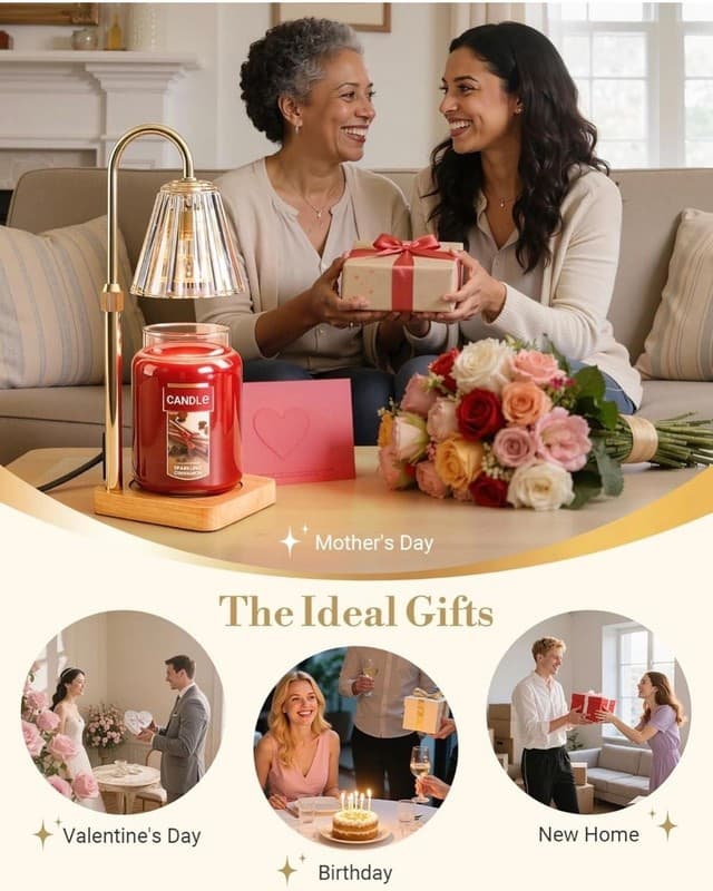 Marycele Adjustable Height Candle Warmer Lamp with Timer and Dimmable Glass Shad - Thumbnail 5