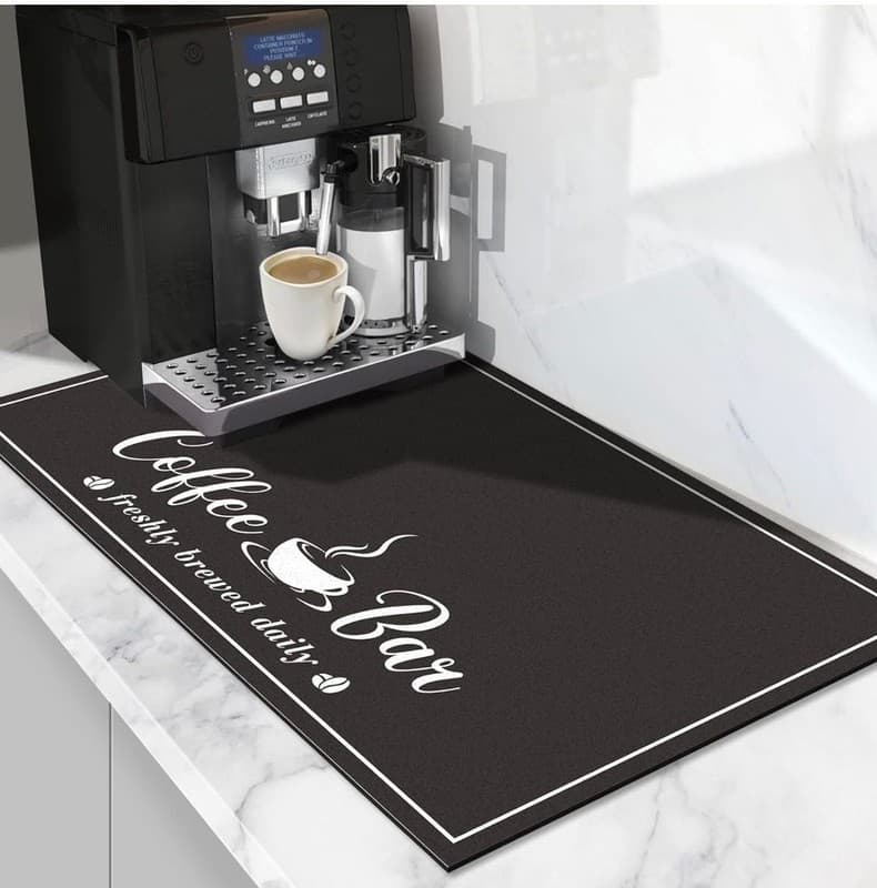 CooRug Absorbent Coffee Bar Mat for Countertop - 12" x 20" Black Rubber Backed D - Thumbnail 2