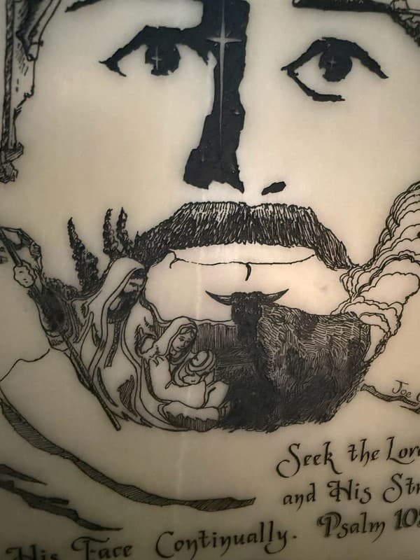 Vintage Joe Castillo 'The Face of Christ' Etched Marble Plaque Psalm 105:4 - Thumbnail 4