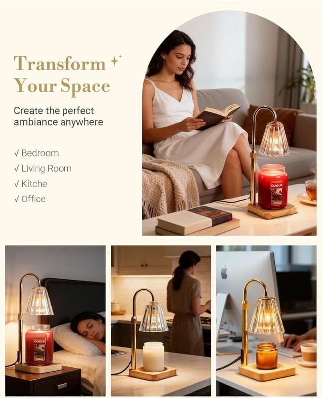 Marycele Adjustable Height Candle Warmer Lamp with Timer and Dimmable Glass Shad - Thumbnail 6