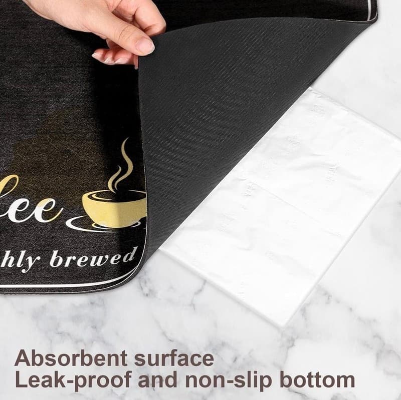 CooRug Absorbent Coffee Bar Mat for Countertop - 12" x 20" Black Rubber Backed D - Thumbnail 9