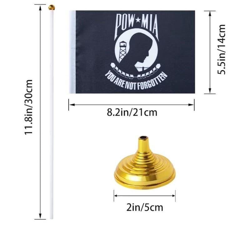 WXTWK 10 Pack POW MIA Desktop Table Flags with Golden Bases, 5.5 x 8.2 Inch Mini - Thumbnail 3