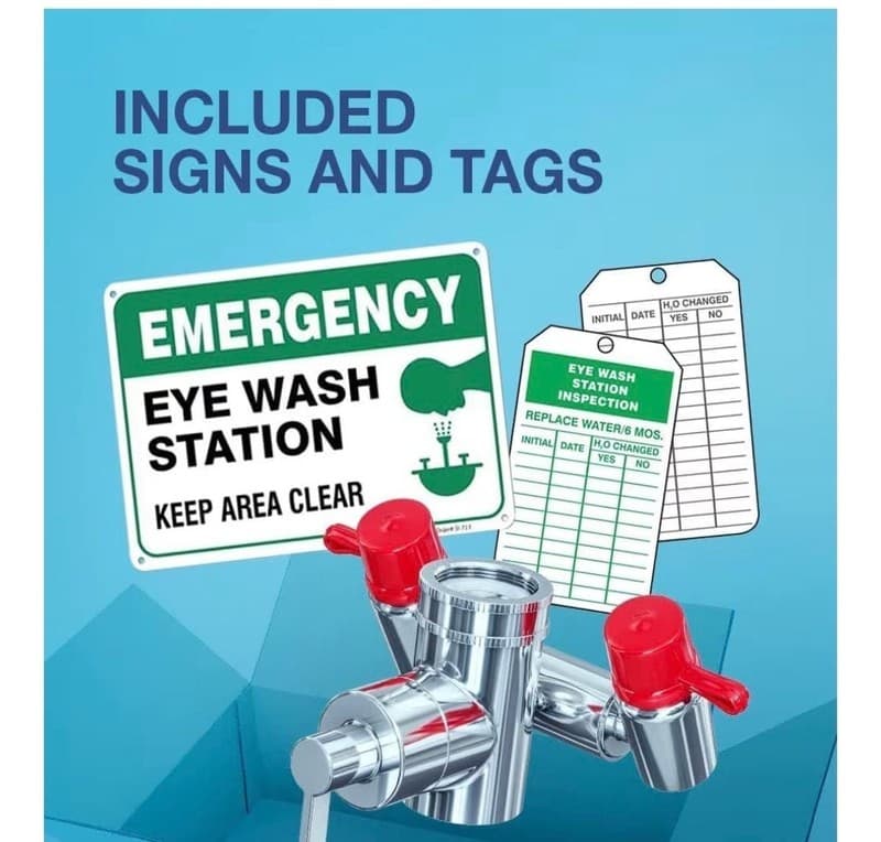 Skywin Eye Wash Station Faucet Mounted Emergency Eyewash Kit with Sign and Tags - Thumbnail 3