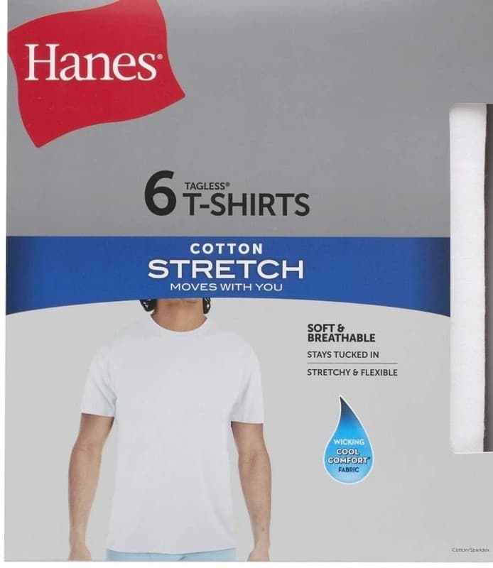 Hanes Men's Tagless Cotton Stretch Crewneck T-Shirt Undershirts, 6-Pack - White - Thumbnail 2