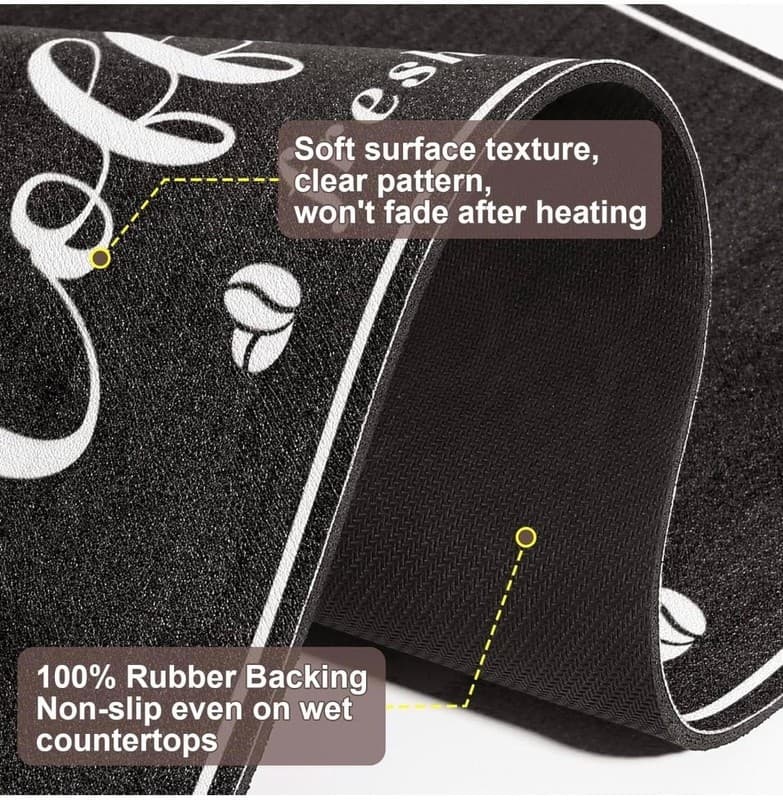 CooRug Absorbent Coffee Bar Mat for Countertop - 12" x 20" Black Rubber Backed D - Thumbnail 8