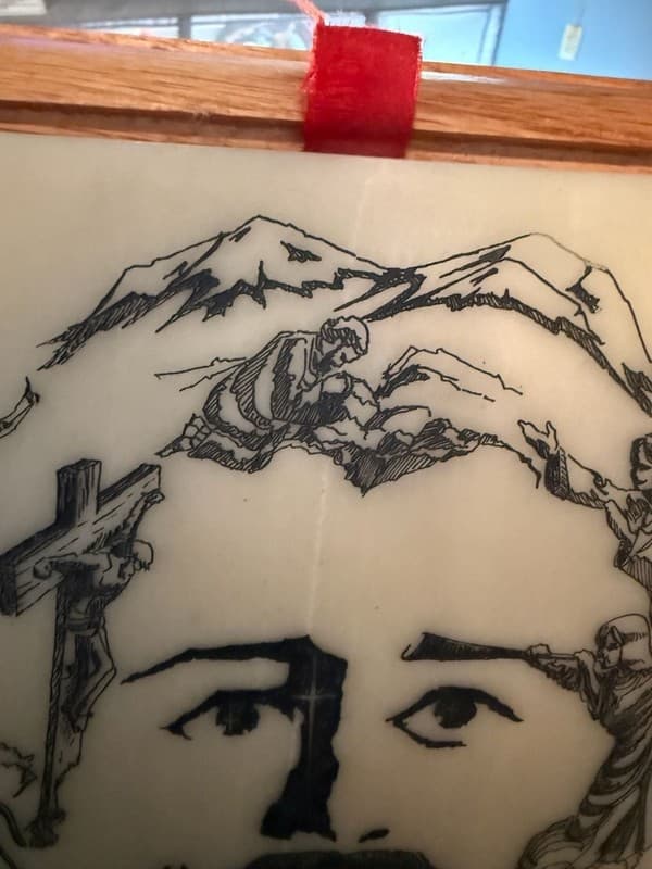Vintage Joe Castillo 'The Face of Christ' Etched Marble Plaque Psalm 105:4 - Thumbnail 2