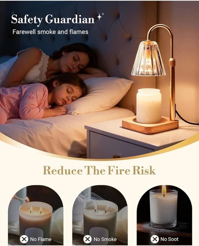 Marycele Adjustable Height Candle Warmer Lamp with Timer and Dimmable Glass Shad - Thumbnail 3