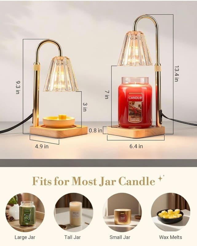 Marycele Adjustable Height Candle Warmer Lamp with Timer and Dimmable Glass Shad - Thumbnail 2