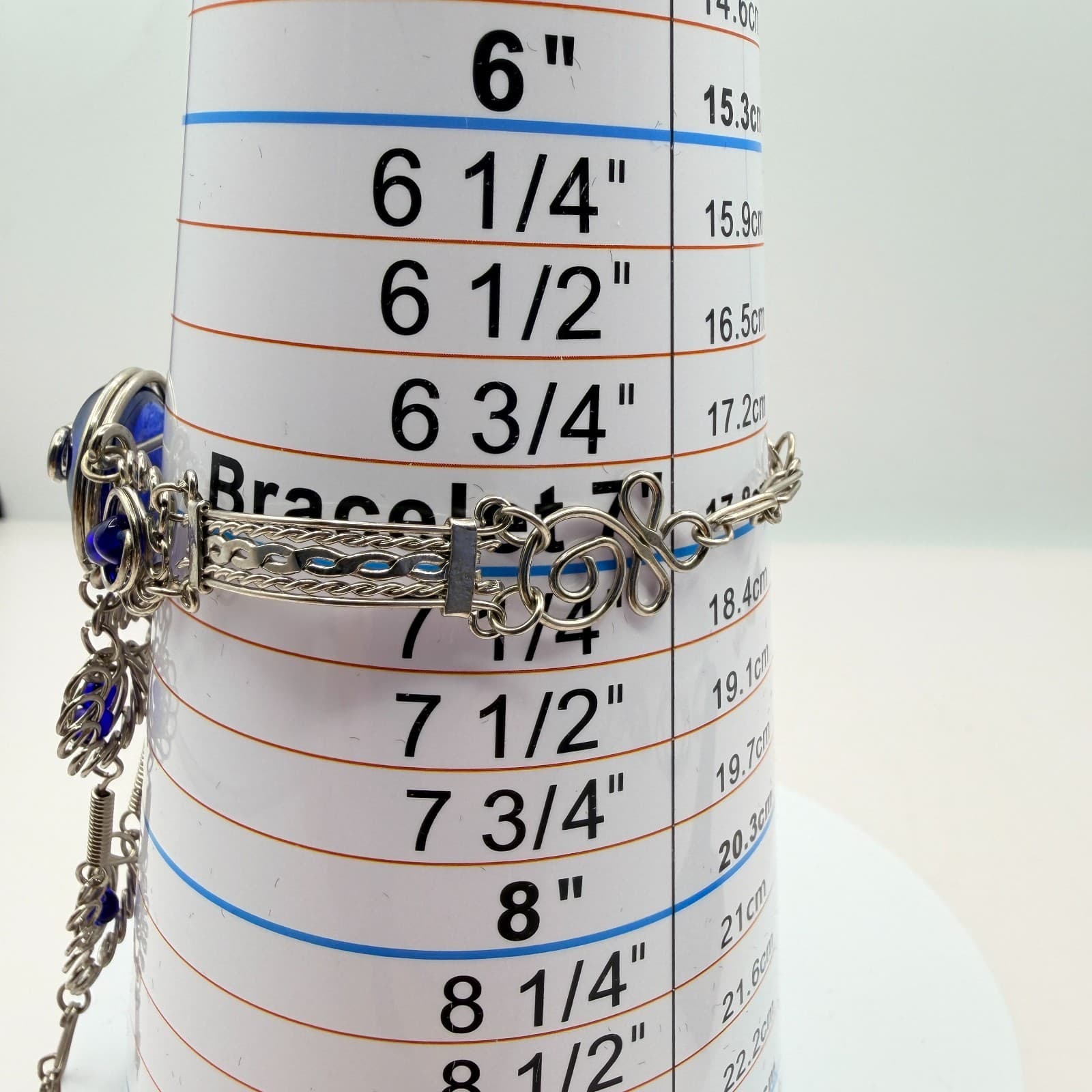 Vintage Silver Tone Slave Bracelet Ring Set Blue Cabochon Stone Boho Filigree - Thumbnail 15