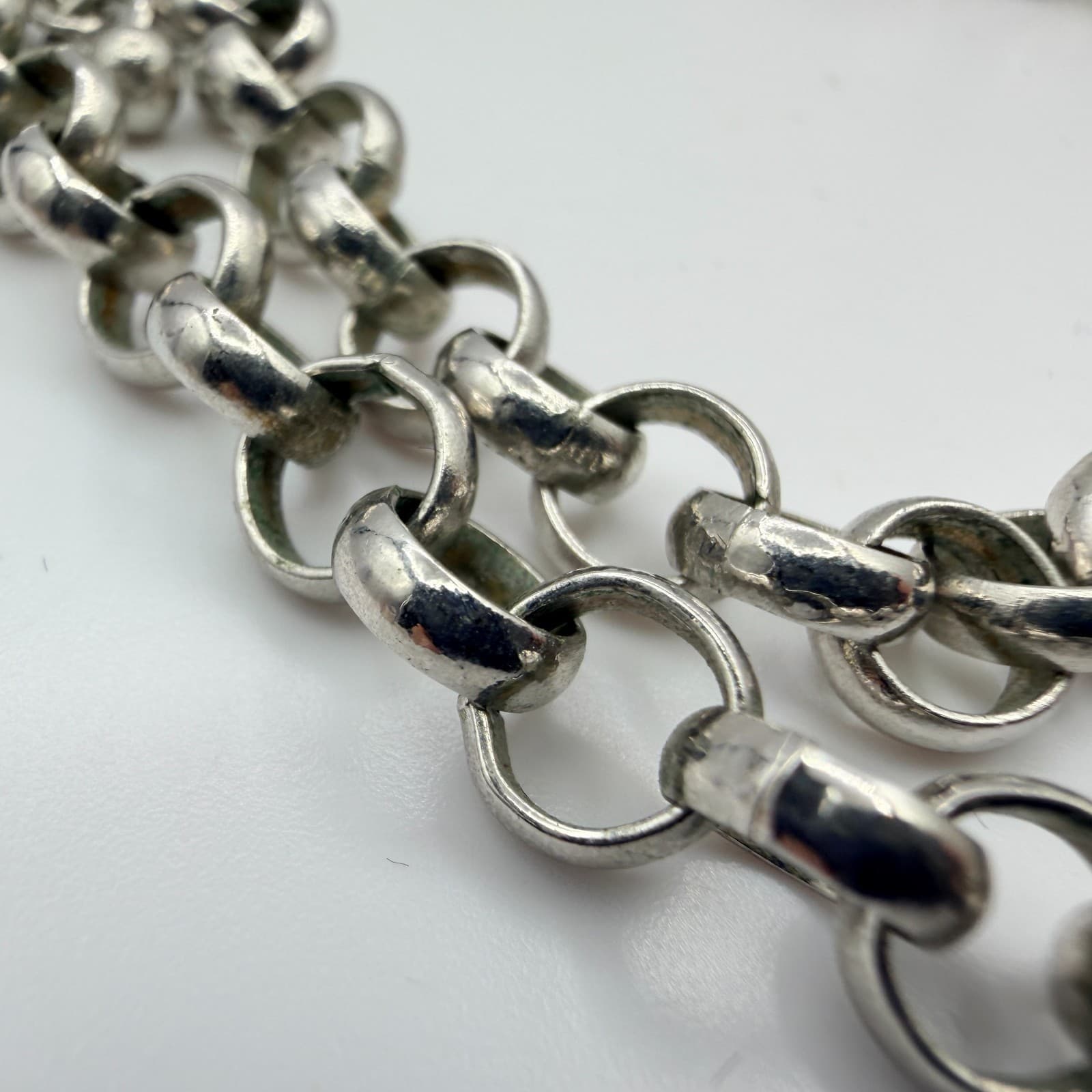 Vintage Silver Tone Multi Strand Rolo Chain Necklace Layered Chunky Gothic Punk - Thumbnail 5
