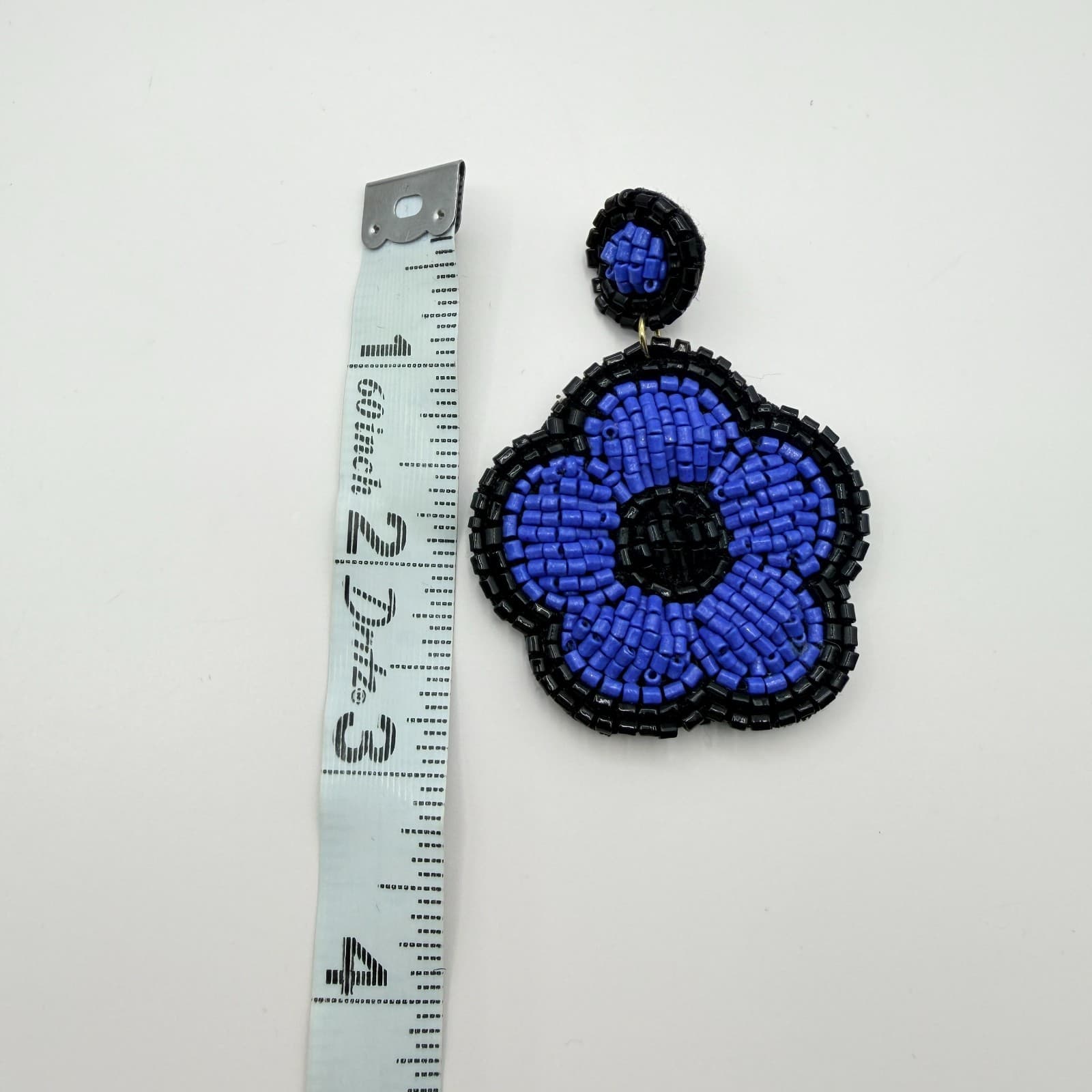 Vintage Beaded Flower Drop Earrings Lot 2 Pairs Red Blue Black Seed Bead Floral - Thumbnail 10