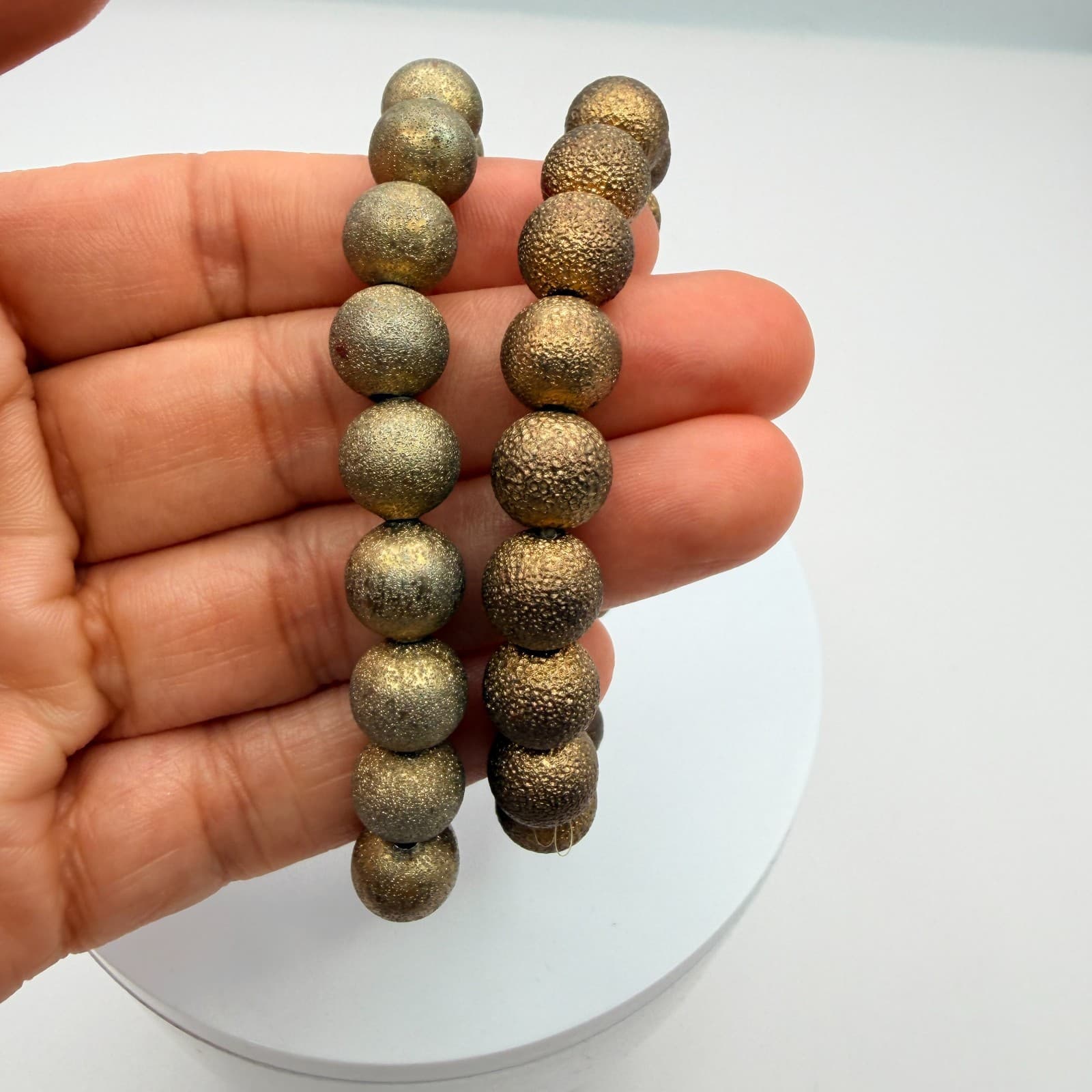 Vintage Gold Tone Beaded Stretch Bracelet Stardust Textured Ball Stackable Boho - Thumbnail 7