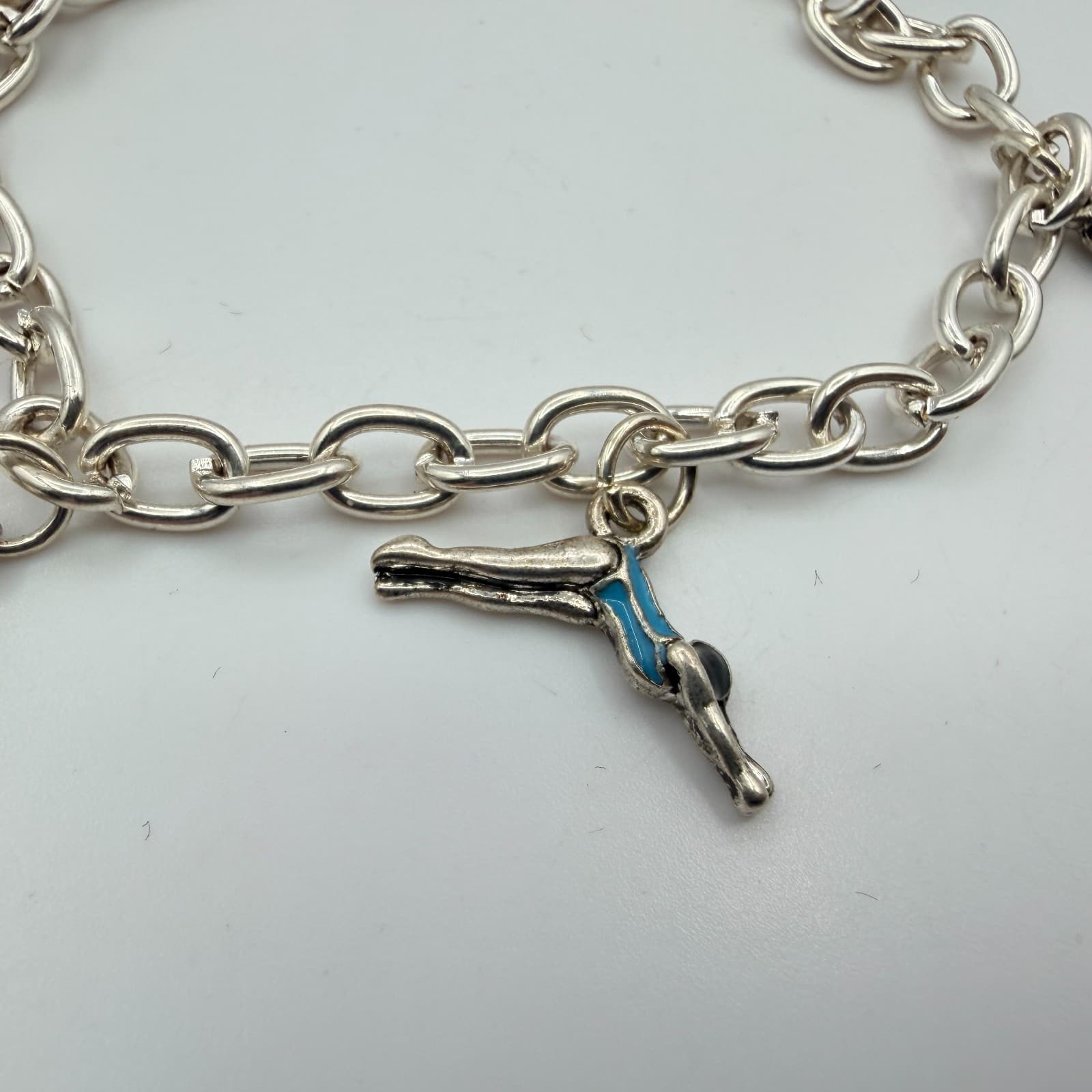 Vintage Silver Tone Ice Capades Ice Skater Charm Bracelet Enamel Accent Souvenir - Thumbnail 2