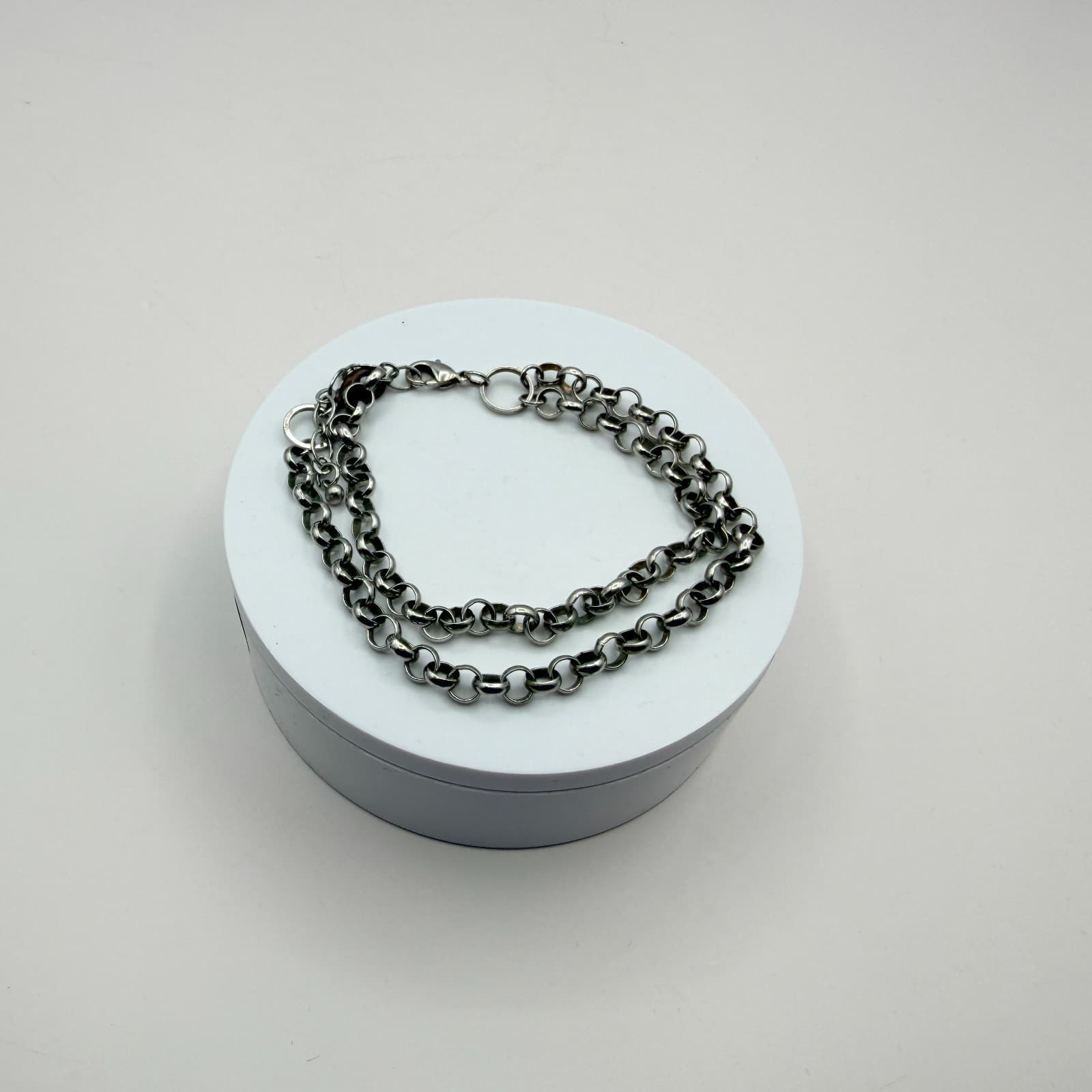 Vintage Silver Tone Multi Strand Rolo Chain Necklace Layered Chunky Gothic Punk - Thumbnail 8