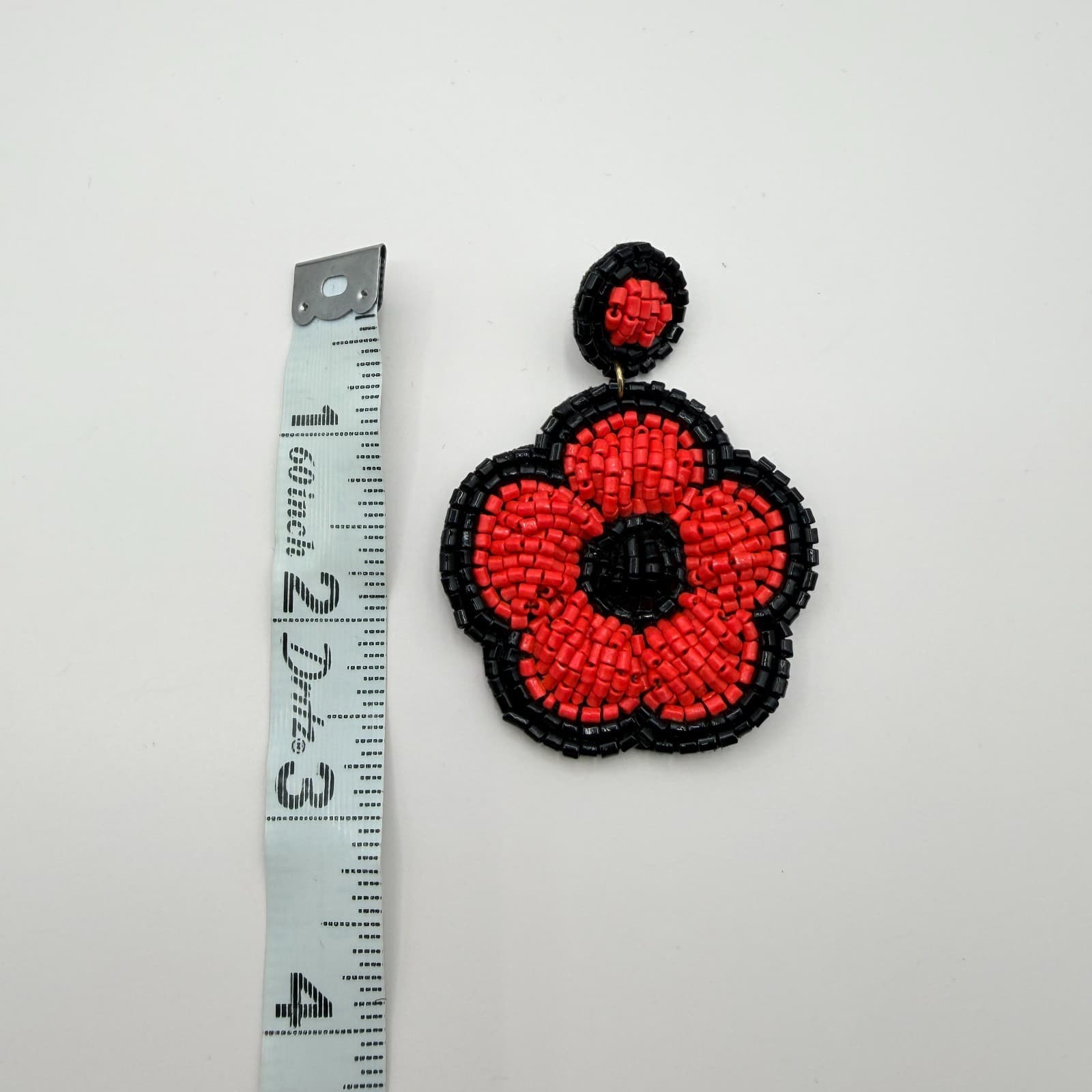 Vintage Beaded Flower Drop Earrings Lot 2 Pairs Red Blue Black Seed Bead Floral - Thumbnail 9