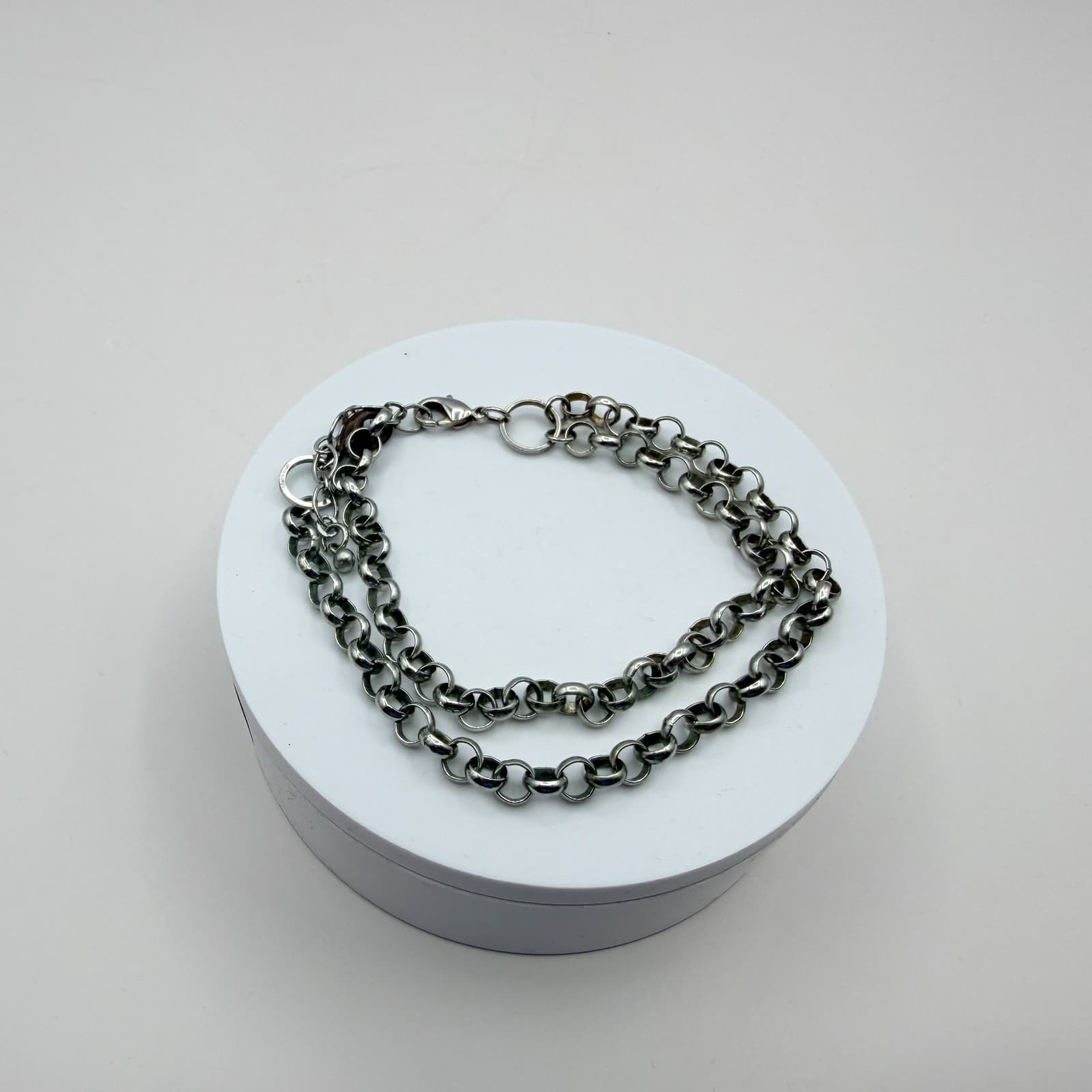 Vintage Silver Tone Multi Strand Rolo Chain Necklace Layered Chunky Gothic Punk - Thumbnail 2