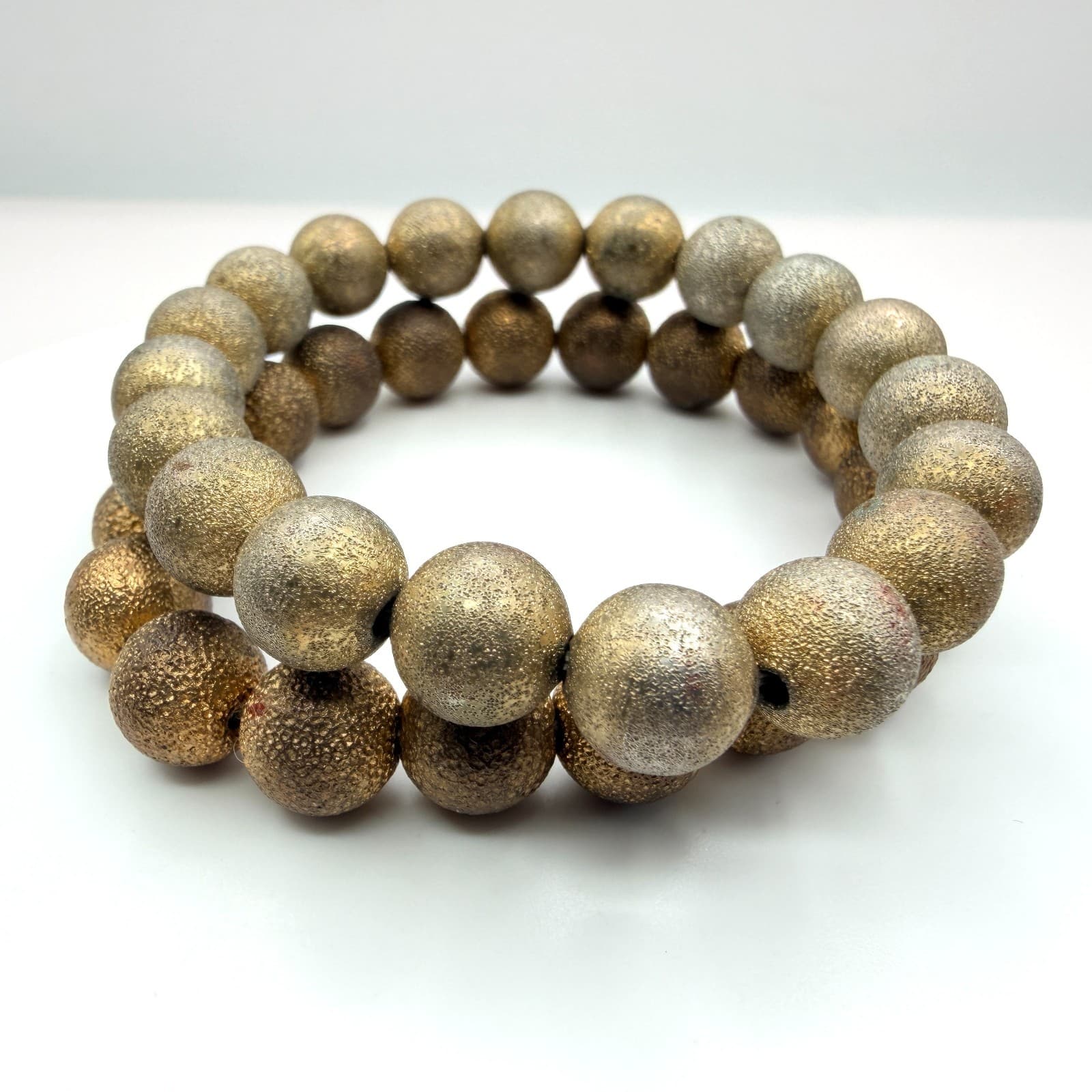 Vintage Gold Tone Beaded Stretch Bracelet Stardust Textured Ball Stackable Boho