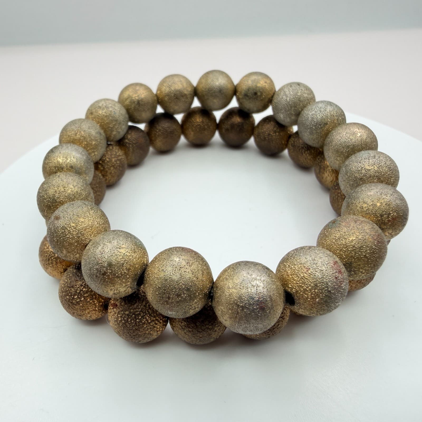 Vintage Gold Tone Beaded Stretch Bracelet Stardust Textured Ball Stackable Boho - Thumbnail 3