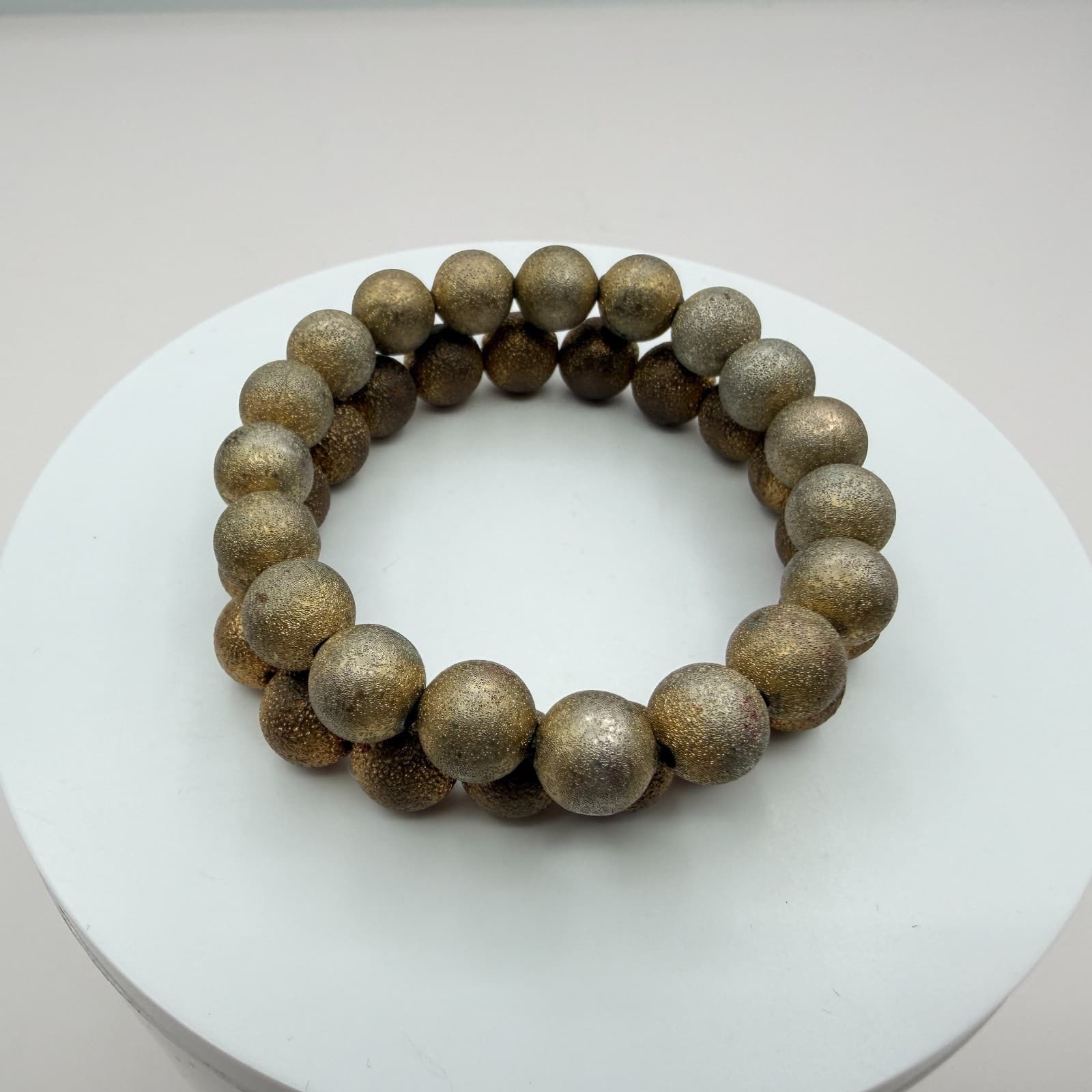 Vintage Gold Tone Beaded Stretch Bracelet Stardust Textured Ball Stackable Boho - Thumbnail 5