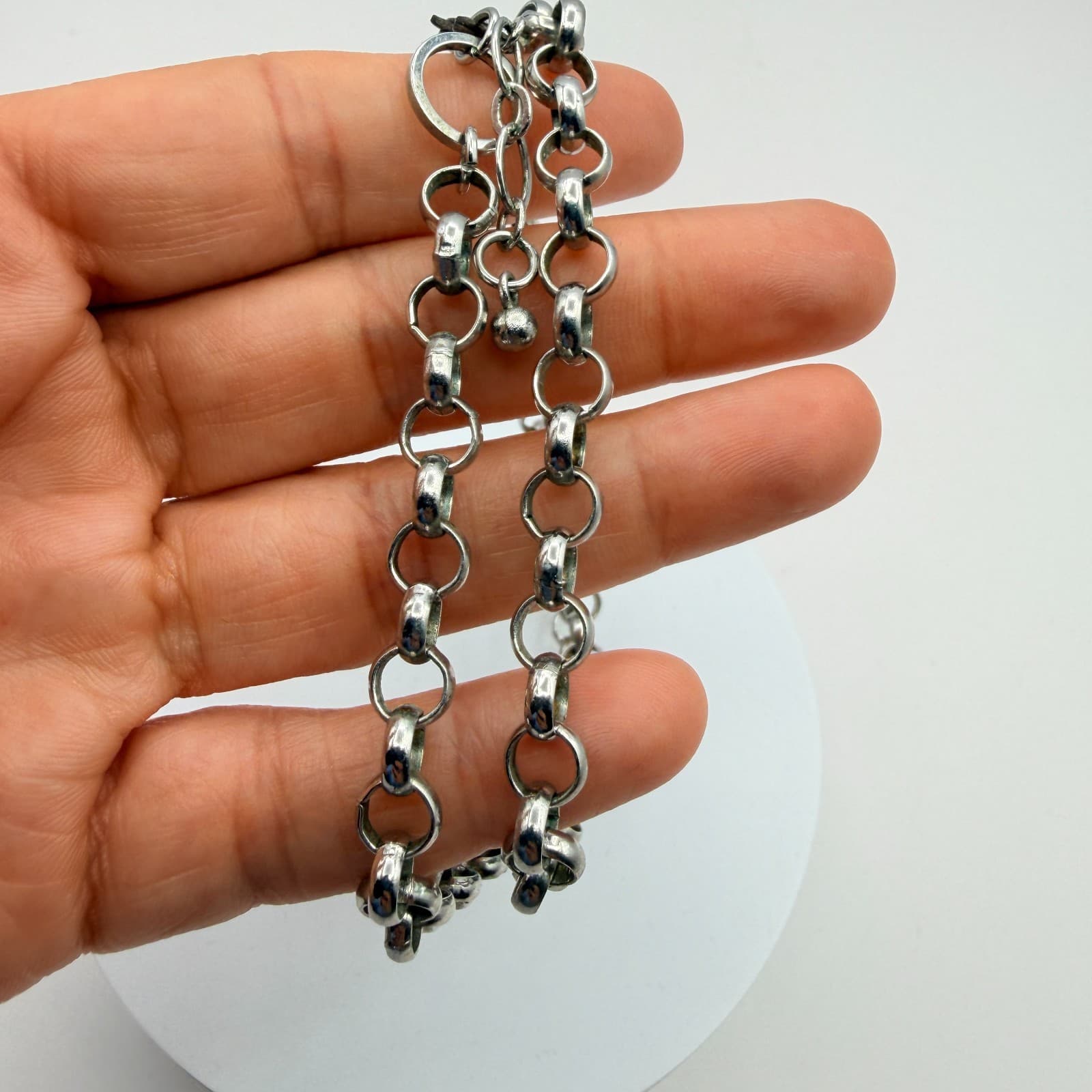 Vintage Silver Tone Multi Strand Rolo Chain Necklace Layered Chunky Gothic Punk - Thumbnail 9