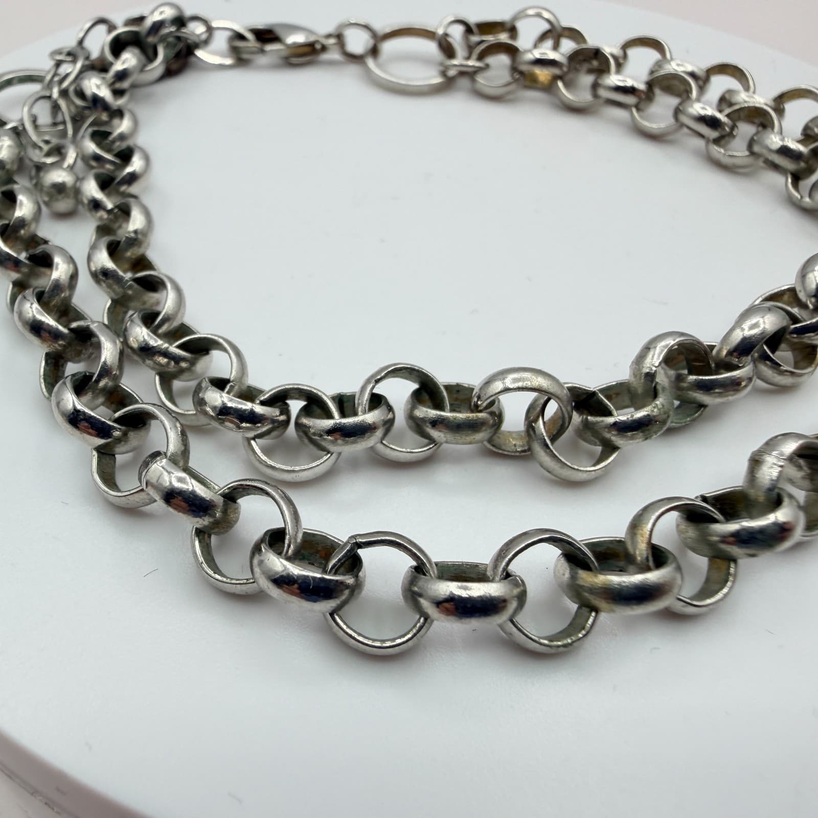 Vintage Silver Tone Multi Strand Rolo Chain Necklace Layered Chunky Gothic Punk - Thumbnail 4