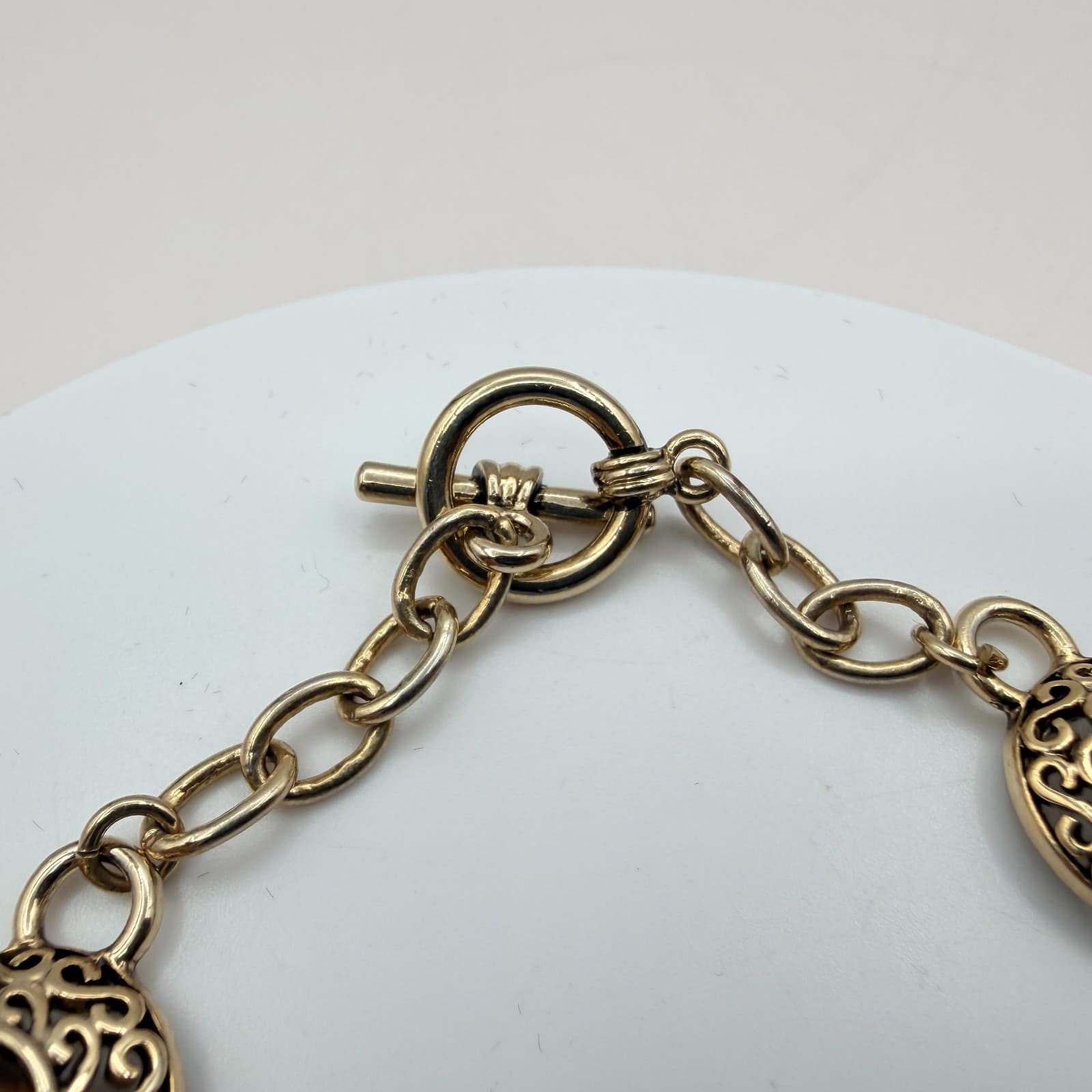 Vintage Gold Tone Chunky Medallion Link Bracelet Cat Eye Stone Brown Boho Y2K - Thumbnail 7
