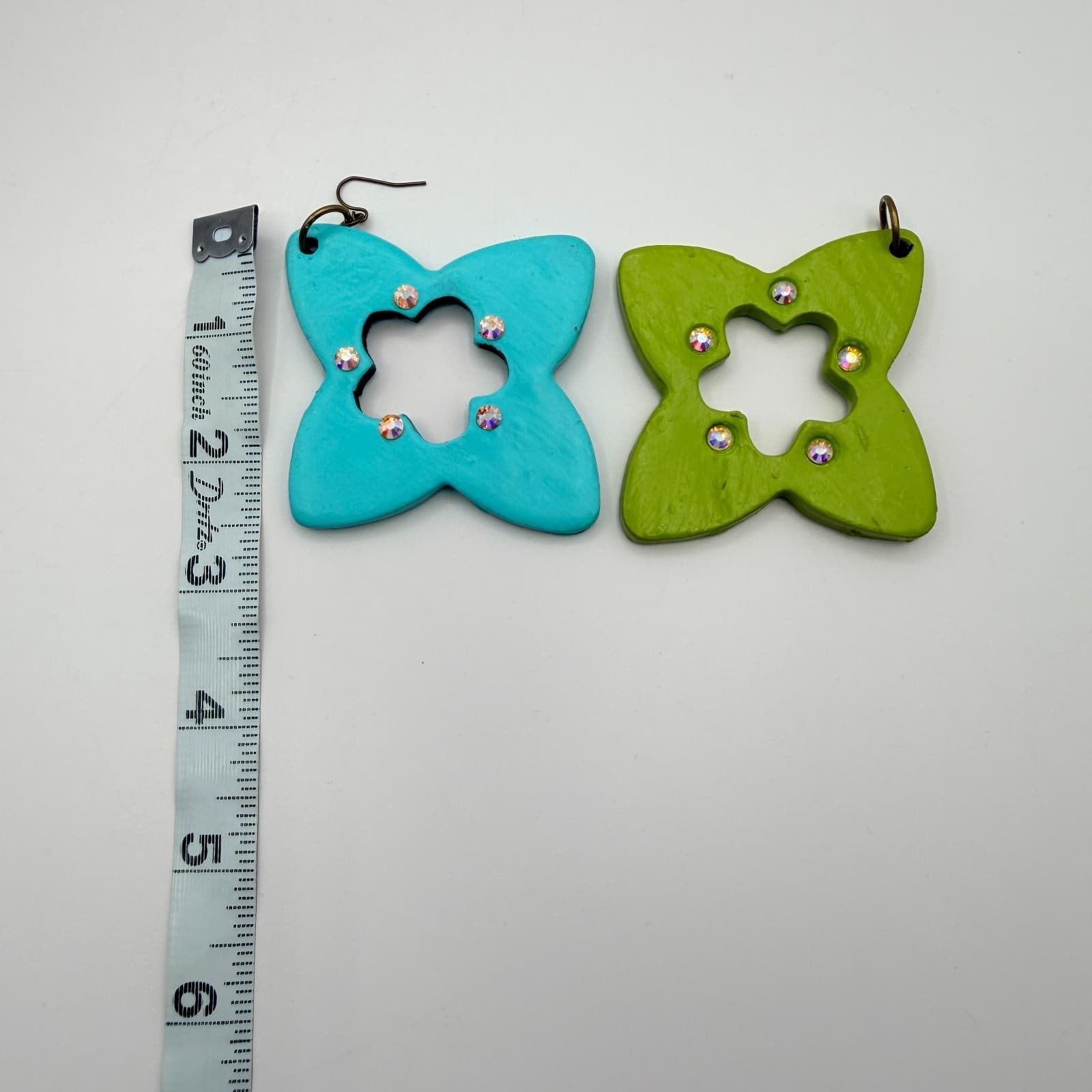 Vintage Bronze Tone Polymer Clay Drop Dangle Earrings Lot 2 Pairs Teal Green 90s - Thumbnail 10
