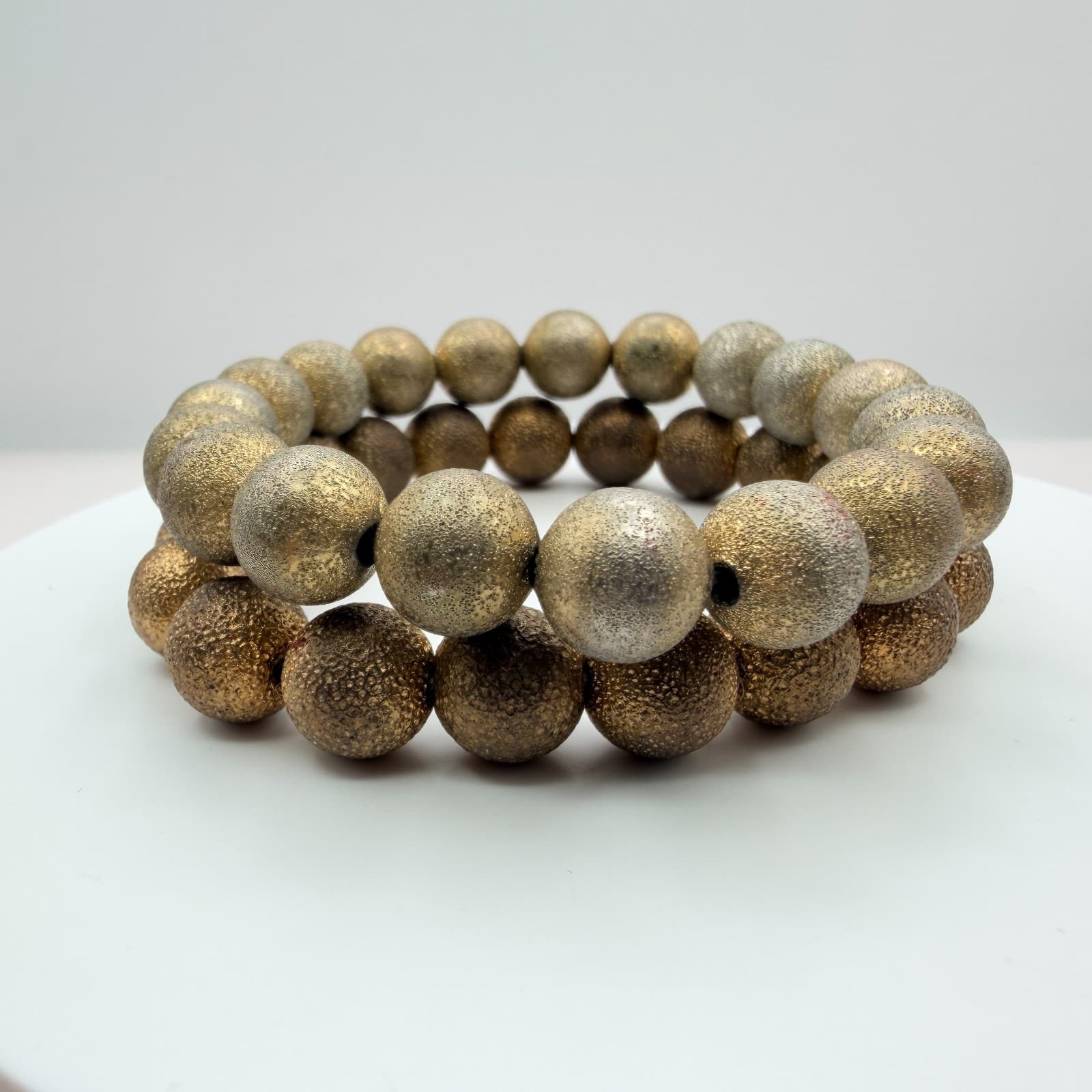 Vintage Gold Tone Beaded Stretch Bracelet Stardust Textured Ball Stackable Boho - Thumbnail 2