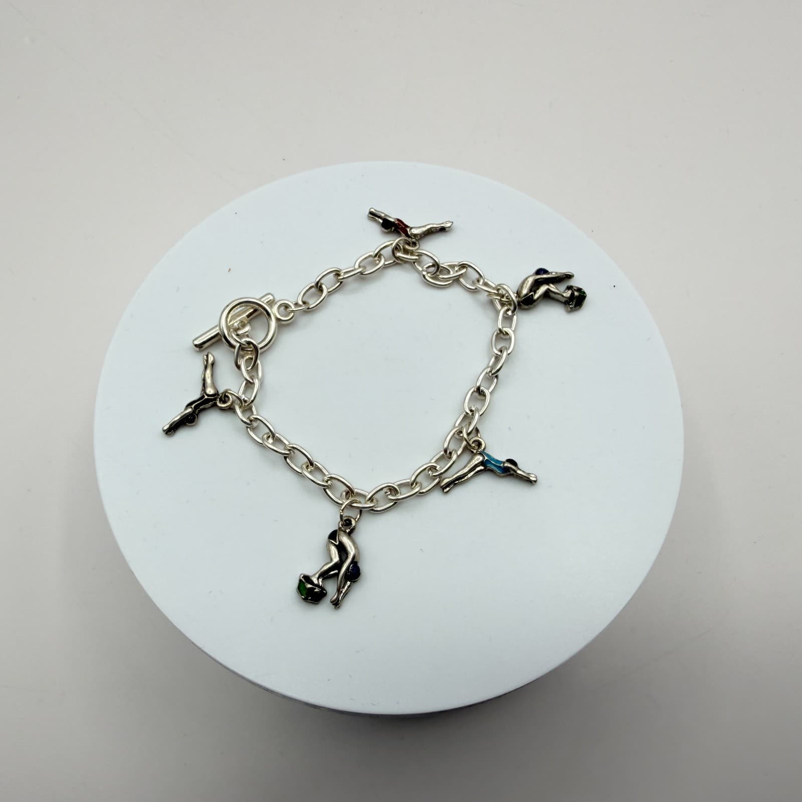 Vintage Silver Tone Ice Capades Ice Skater Charm Bracelet Enamel Accent Souvenir - Thumbnail 5