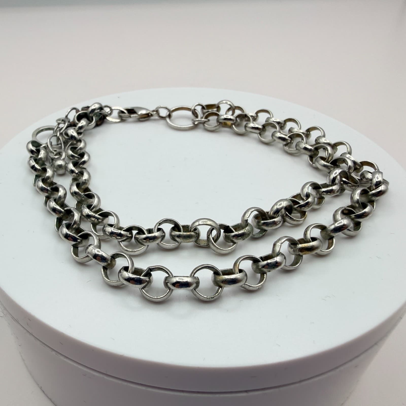 Vintage Silver Tone Multi Strand Rolo Chain Necklace Layered Chunky Gothic Punk - Thumbnail 6