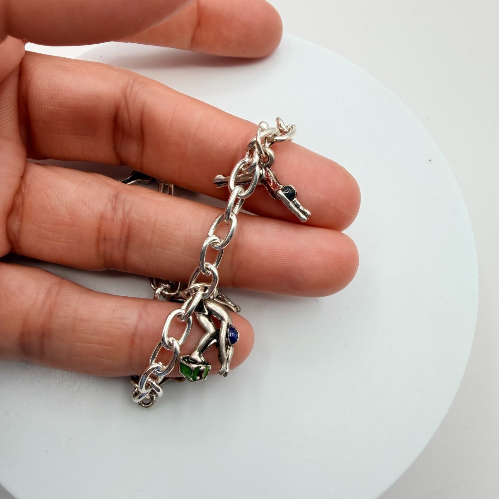 Vintage Silver Tone Ice Capades Ice Skater Charm Bracelet Enamel Accent Souvenir - Thumbnail 7