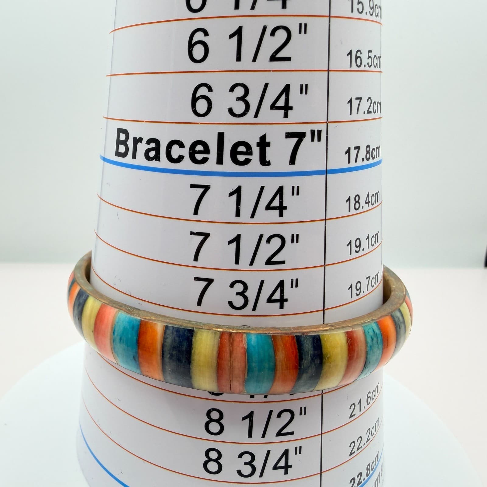 Vintage Gold Tone Chunky Bangle Bracelet Multicolor Inlaid Striped Boho Retro - Thumbnail 7